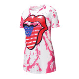 Summer Tie Dye Tongue Print O-Neck Regular Shirt