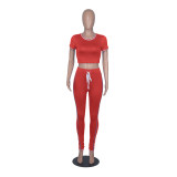 Summer 2PC Contrast Sexy Bodycon Crop Top and Pants Matching Set