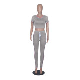 Summer 2PC Contrast Sexy Bodycon Crop Top and Pants Matching Set
