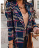 Elegant Long Sleeve Plaid Print Blazer