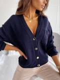 Casual Long Sleeve V-Neck Button Up Knit Top