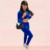 Casual Two Piece Matching Velvet Crop Top and Pants Tracksuit