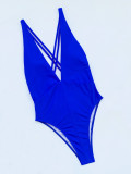 One Piece Deep-V Blue Sexy Swimwear