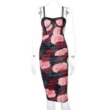 Party Sexy Strap Floral Pencil Dress