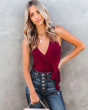 Summer Sexy Red Sleeveless Wrapped Top