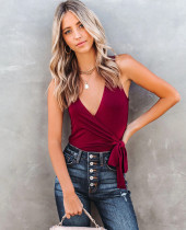 Summer Sexy Red Sleeveless Wrapped Top