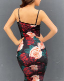 Party Sexy Strap Floral Pencil Dress