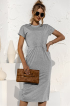 Summer Casual Solid Plain High Waist Long Shirt Dress