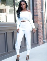 Two Piece Off Shoulder Matching Crop Top and Pants Set