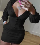 Sexy Long Sleeve Hooded Bustier Crop Top and Mini Skirt Set