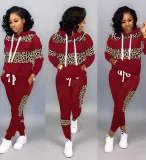 Long Sleeves Wide Stripes Leopard Hoody Sweat Suit