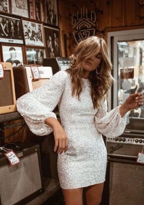 Formal Sequins Long Sleeve Mini Party Dress