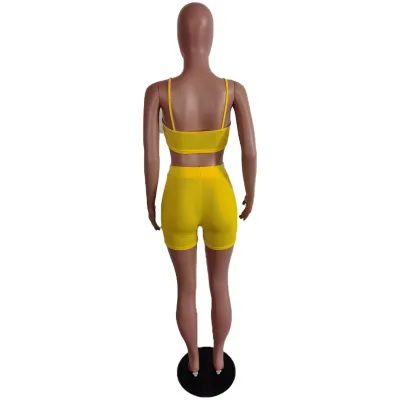 Jogger Print Strap Short Vest and Ripped Shorts Set