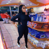 Sports Solid Plain Fitness Long Sleeve Jumpsuit