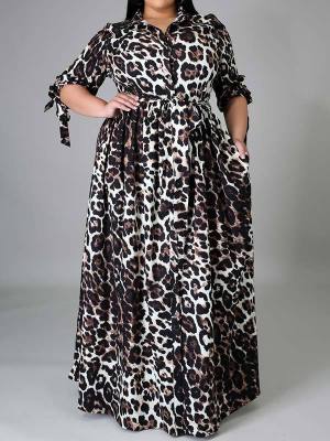 Plus Size Leopard Print Long Maxi Dress