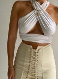 Summer Solid Plain Multi-Way Halter Top