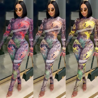 Autumn Party Sexy Print Bodysuit and Legging Set