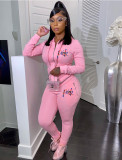 Sports Letter Print Long Sleeve Hooded Tracksuit