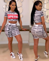Party Newsletter Print Crop Top and Mini Skirt Set