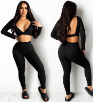 Sexy Two Piece Bodycon Long Sleeve Crop Top and Pants Set
