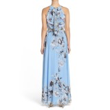 Summer Elegant Floral Halter Long Dress with Belt