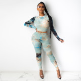 Sexy Two Piece Tie Dye Bodycon Crop Top and Pants Matching Set