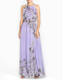 Summer Elegant Floral Halter Long Dress with Belt