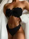 Two Piece Black Lace Up Strapless Swimwear