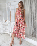 Summer Elegant Dot Print Halter Long Dress with Belt