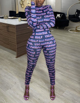 Letter Print Sexy Long Sleeve Bodycon Jumpsuit