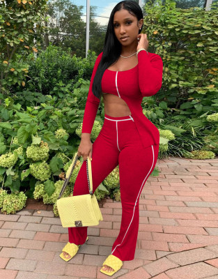 Sexy Long Sleeve Irregular Crop Top and Pants Matching Set