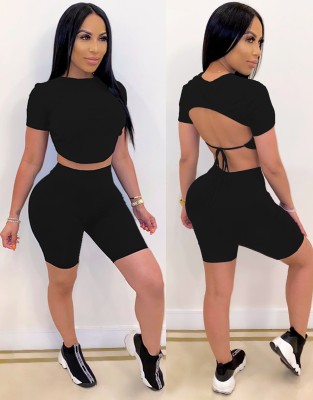 Summer Solid Plain Sexy Fit Crop Top and Shorts Matching Set