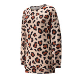 Spring Casual Long Sleeve Leopard Long Shirt