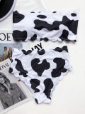 Two Piece Cow Print High Waist Bandeau Swimwear