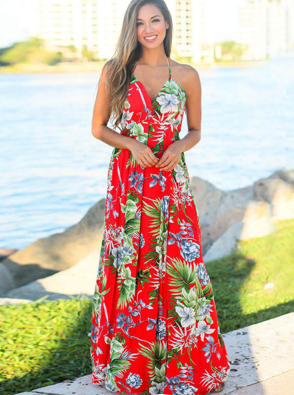 Summer Casual Floral Strap Long Dress