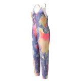 Summer Casual Tie Dye Strap Jumpsuit