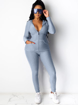 Casual Long Sleeve Hooded Honeycomb Tracksuit