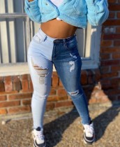 Summer Contrast High Waist Ripped Fit Jeans