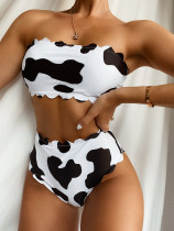Two Piece Cow Print High Waist Bandeau Swimwear