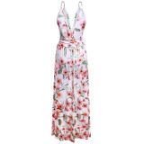 Summer Elegant Print Strap Wrapped Long Dress