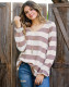 Spring Long Sleeve V-Neck Wide Stripes Loose Shirt