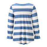 Spring Long Sleeve V-Neck Wide Stripes Loose Shirt