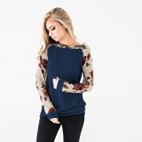 Casual Long Sleeve Hoody Shirt with Floral Sleeves