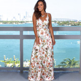 Summer Elegant Print Strap Wrapped Long Dress