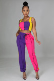 Matching Two Piece Contrast Wide Strap Crop Top and Sweatpants Set