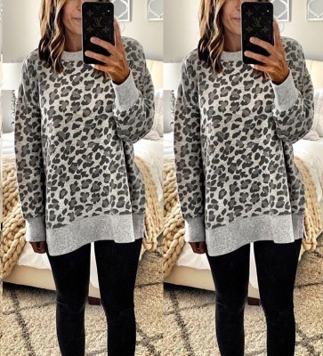 Spring Side Slit Leopard Print Long Shirt