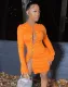 Party Sexy Long Sleeve Chains Lace Up Bodycon Dress