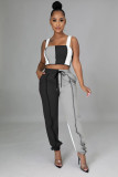 Matching Two Piece Contrast Wide Strap Crop Top and Sweatpants Set