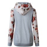 Casual Long Sleeve Hoody Shirt with Floral Sleeves