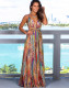 Summer Elegant Print Strap Wrapped Long Dress